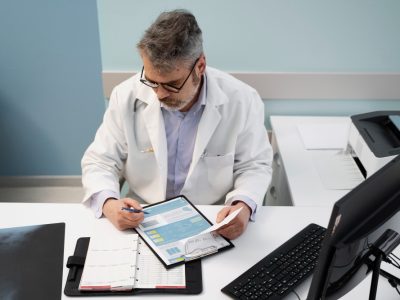 Healthcare provider using Medi-EHR scheduling dashboard to manage daily appointments.