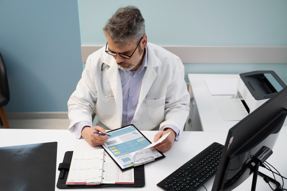 Healthcare provider using Medi-EHR scheduling dashboard to manage daily appointments.