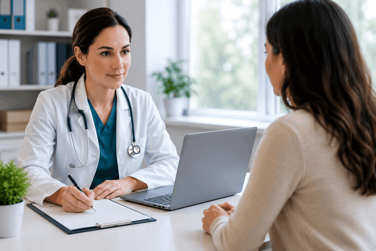 Healthcare provider using a HIPAA compliant AI scribe integrated with an electronic health record system